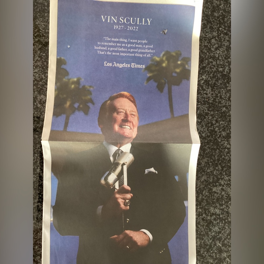 Dodger’s Vin Scully Newspaper Tribute.